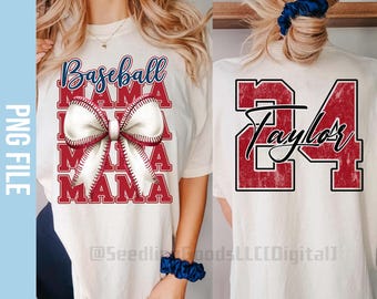 Personalized Baseball Mama Coquette PNG, Custom Kid Name With Number Png, Baseball Player Png, Baseball Lover Png, Mom PNG, Digital Download