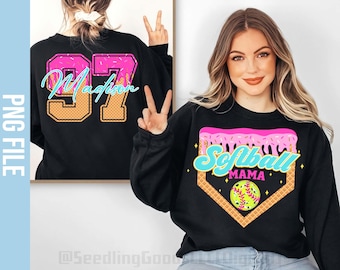 Custom Name and Number Png, Softball Mama Png, Softball Ice Cream Drip Png, Mama Softball Png, Game Day Png, Softball Mom Dripping Png