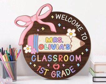 Personalized Teacher Welcome Sign, Teacher Gifts,  Custom Teacher Name Door Hanger, Back To School, Classroom Decor, Teacher Appreciation