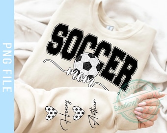 Personalisierte Fußball Mama Kinder Name auf der Hülse PNG, Fußball Mama Png, Fußball Mama Shirt Png, Geschenk für Mama, Fußballspieler Shirt, digitaler Download