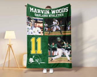 Custom Baseball Blanket with Name & Number, Personalized Baseball Throw, Blanket Sports Fan Gift, Baseball Player Gift, Baseball Coach Gift