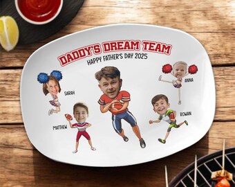 Custom Face Daddy's Rugby Team Platter, Custom Daddy's Grilling Plate with Kids Names, Funny Gift For Dad, Birthday Gift, Father's Day Gifts