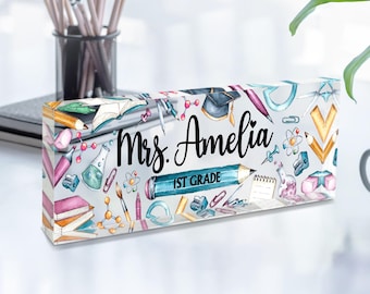 Teacher Gifts, Custom Teacher Name Acrylic Block Desk Sign, Teacher Desk Name Plate, Teacher Appreciation, Back To School Gift for Teacher