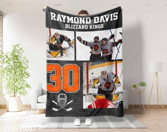 Custom Hockey Blanket with Name & Number, Personalized Hockey Team Gifts, Hockey Sports Fan Gifts, Hockey Player Gifts, Hockey Coach Gifts