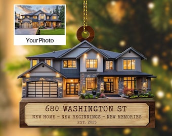 Personalized New Home Photo Ornament, Custom House Address Christmas Ornament, Housewarming Gift, Realtor Client Gift, Couples Home Ornament
