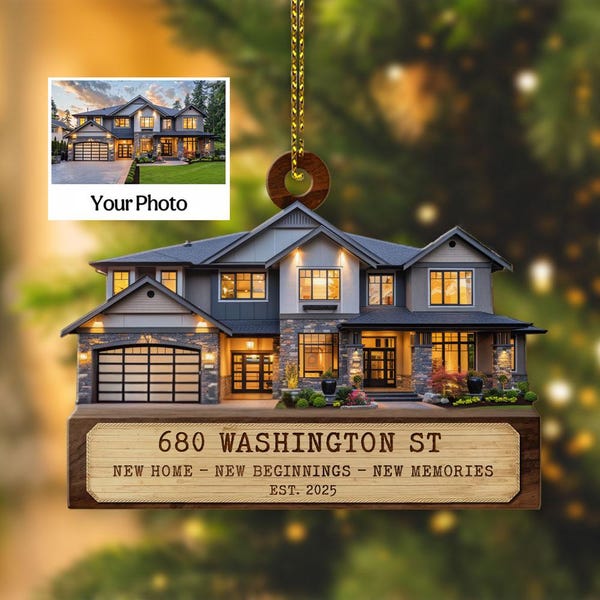 Personalized New Home Photo Ornament, Custom House Address Christmas Ornament, Housewarming Gift, Realtor Client Gift, Couples Home Ornament