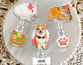 Custom Pet Portrait Photo Badge Reel With Charm, Nurse Badge Reel, Pet Badge Reel, Custom Dog Face, Custom Cat Face Badge, Custom Pet Photo