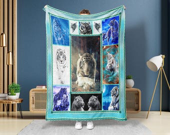 White Tiger Blanket, Tiger Lover Blanket, Tiger Fleece Sherpa Blanket, Forest Animal Blanket, Tiger Lover Gift, Husband Birthday Blanket
