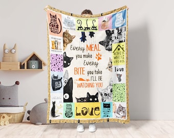 Funny Cat Blanket, Cute Cat Blanket, Cat Mom Blanket, Love Cat Blanket, Cat Fleece Sherpa Blanket, Cat Lover Blanket, Cat Owner Blanket