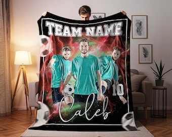 Custom Soccer Blanket, Custom Photo Blanket with Name and Number, Team Sport Gift, Soccer Player Gift, Soccer Coach Gift, Football Blanket