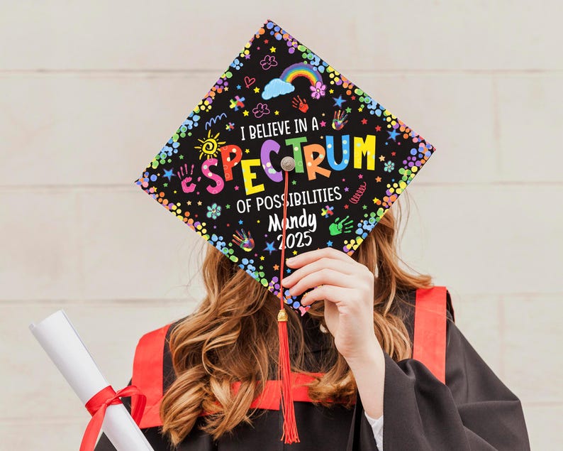 Graduation Cap Design Autism Personalized Autism Teacher Graduation Cap Topper, Custom Teacher ...
