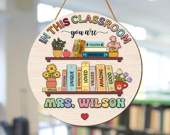 Personalized Teacher Wooden Sign: Custom Classroom Door Hanger