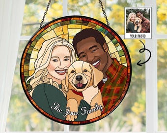 Personalized Family Portrait Glass Suncatcher, Custom Photo Glass Art, Christmas Gifts, Custom Family Photo Glass Suncatcher Window Hangings