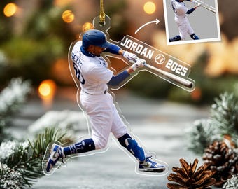 Custom Baseball Photo Christmas Ornament, Baseball Player Ornament, Baseball Coach Gift, Baseball Team Gift, Sport Ornament, Christmas Decor