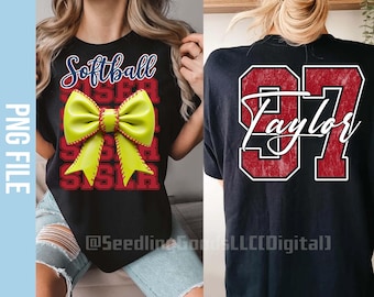 Personalisierter Softball Schwester PNG, benutzerdefinierter Kindername mit Nummer Png, Softball Spieler Png, Softball Liebhaber Png, Softball Mama Digitaler Download