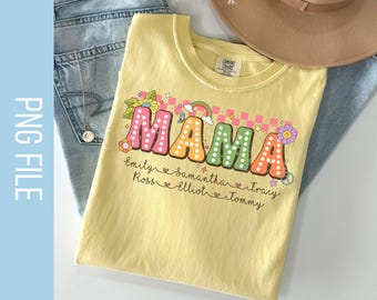 Camiseta de mamá personalizada PNG, Mamá retro PNG, Flor de mamá PNG, Día de la Madre PNG, Nombre de niño personalizado PNG, Diseño de sublimación para descarga digital