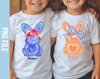 Personalized Kid Name Easter Bunny Png, Easter png, Custom Name Boy Girl Easter Png, Easter Brushstroke Png, Coquette Bow Easter Bunny Png
