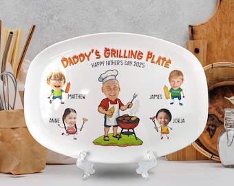 Custom Dad’s Grilling Plate, Personalized Grilling Plate, Grilling Plate Gift With Kids Names, BBQ Gift For Dad, Father’s Day Gift From Kids
