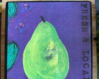 Handmade wall art, pear, fresh, local,  reproduction from original painting