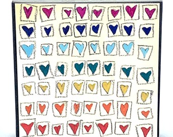 Handmade wall art, hearts, rainbow, reproduction from original painting