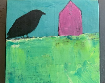 4”x4” mini original , crow with house