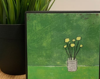 Vase with billyball flowers, Handmade wall art, reproduction from original painting