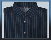 More MOD-ness, Marimekko Blue and Gray Jokapoika Striped Shirt, Finnish Design, Mens Size S, Scandinavian Cool, Vintage Fashion Men Unisez