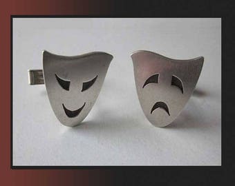 Good ACTOR, Greek Comedy/Drama Theatrical Masks Cufflinks, Signed Bélanger, Sterling Silver, Mid Century Studio, Vintage Jewelry, Men/Unisex