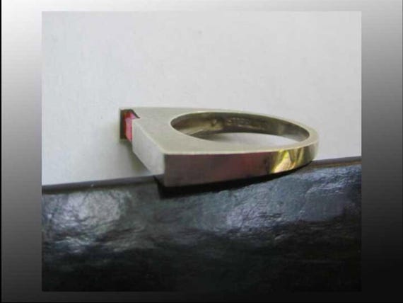 Sharp FLAT, Sterling Silver/Pink Stone Flat ring,… - image 3