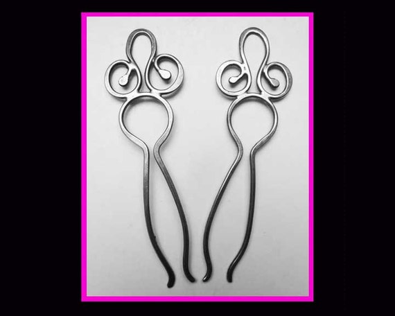 CURVY Sterling Silver Modernist Hairpins, Art Nou… - image 3