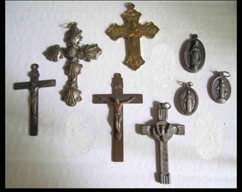 Crucifix/Cross/Medals Lot, Catholic Religious Jewelry, Vintage Jewelry, Unisex