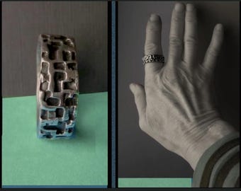 It's DEEP, Cratered Textured Oxidized Brutalist Ring, Sterling Silver, Heavy Modernist Band Ring, Mid Century, Vintage Jewelry, Men/Unisex
