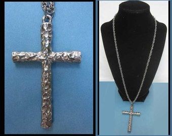 Brutalist Chromed CROSS, Heavy Cabled Chain, Pewter Pendant, Religious Jewelry, Christian Religion, Mid Century, Vintage Jewelry, Unisex