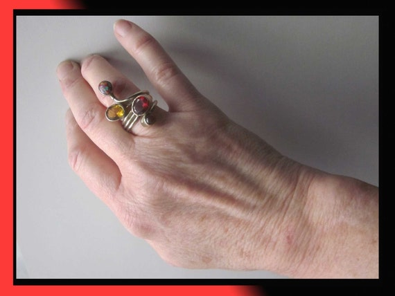 What a GEM, Modernist Multi-Gemstone Ring, Sterli… - image 2