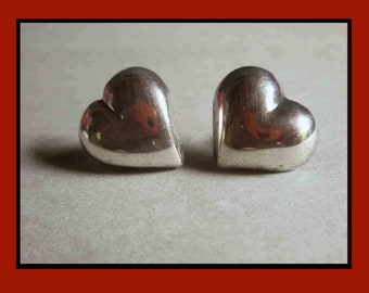 HEARTS to You, Sterling Silver Heart Earrings, Posts for Pierced Ears, For Your Love, Modernist Love Tokens, Vintage Jewelry, Women/Unisex