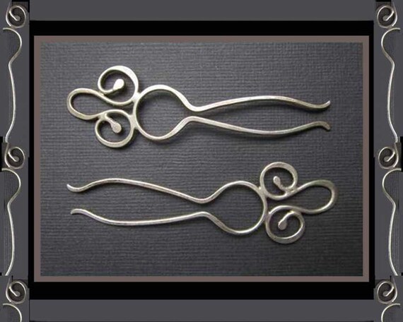 CURVY Sterling Silver Modernist Hairpins, Art Nou… - image 1