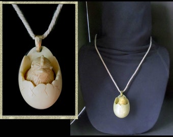 The CHICKEN or the EGG, Luca RAZZA Resin Chick Necklace on Coordinating Cord Necklace, Mid Century Figural Jewelry, Vintage Jewelry/Unisex
