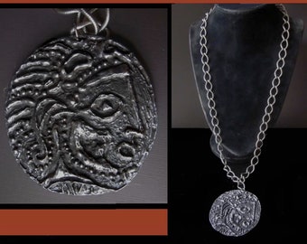 ENORMOUS Brutalist Face, Green Man/Wild Man or Medusa, Rare Modernist Pendant, Interesting Textured Figurative Piece, Vintage Jewelry/Unisex