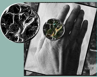 DARK SIDE of the Moon, Big Brutalist Space Age Ring, Modernist Ring, Adjustable Textured Aluminum Moonscape Ring, Vintage Jewelry, Unisex