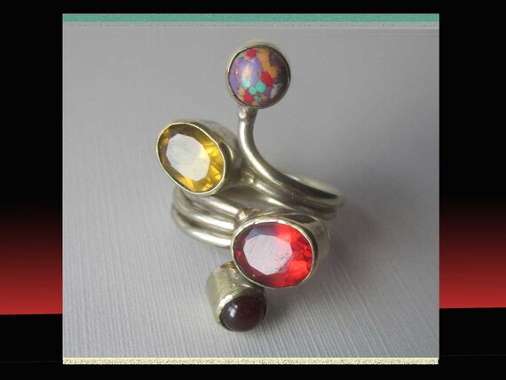 What a GEM, Modernist Multi-Gemstone Ring, Sterli… - image 1