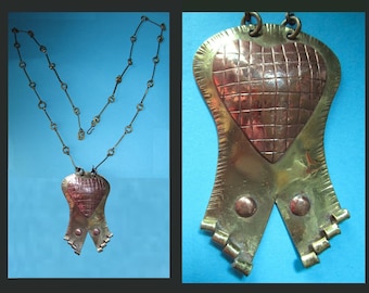 I Love You Pericles D'Haiti, Rare Brass and Copper Modernist Heart Pendant, Renowned Midcentury Artisan, Vintage Jewelry, Unisex