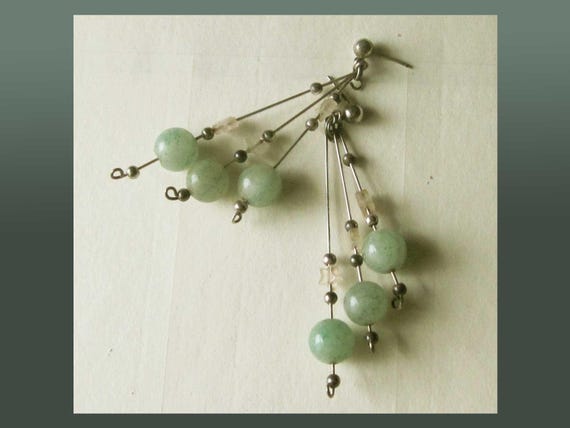 Delicate JADE Dangles, Sterling Wire/Sterling and… - image 2