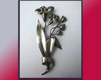 PRETTY, Please, Lovely Sterling Silver Posy Brooch, Large Art Nouveau or Arts & Crafts Style Brooch, by Carl-Art, Vintage Jewelry,Women