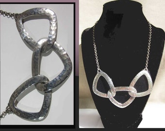 Art & INDUSTRY, Hammered Aluminum Woven Link Necklace, Interwoven Bib, Mid Century, Art Moderne, Industrial Style, Vintage Jewelry/Women