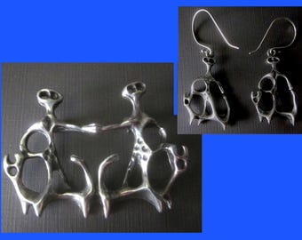 RARE Aharon Bezalel Brooch + Earrings, Adam and Eve, Sterling Silver, Abstract Mid Century Israeli Modernist Style, Vintage Jewelry/Women