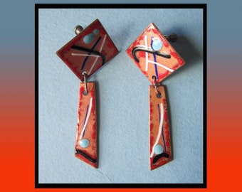 To ABSTRACTION, Modernist Enamel Dangle Earrings, Milwaukee Abstract Artist Lewis Kern, Mid Century Artist Jewelry, Vintage Jewelry/Women