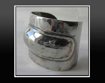Back to the Future, ROBIN KAHN Chromed Pewter Cuff, Modernist Sculptural Cuff, NYC Designer, Space Age Style, Vintage Jewelry,Women/Unisex