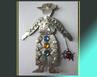 GAUCHO Pin, Tiny Bull, Artisan Deborah Roberts Figural Cowboy Pin Original Card, Layered and Gem Decorated, Vintage Jewelry, Women/Unisex