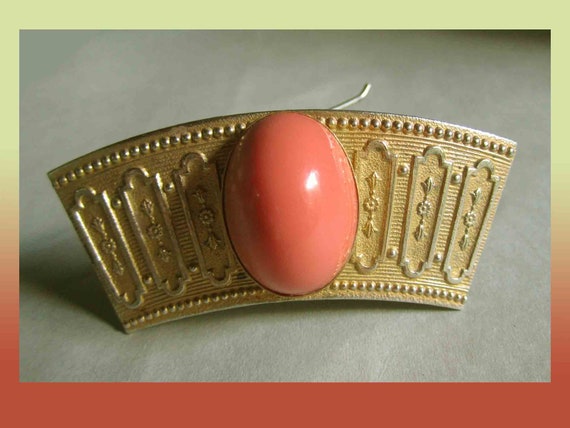 ORNATE Barrette, Gold Tone With Large Faux Coral,… - image 3