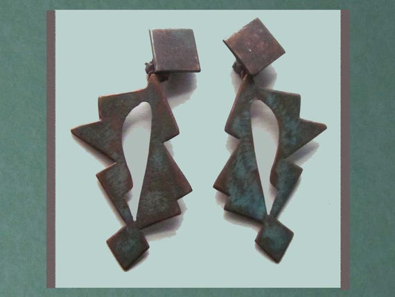 ANGULAR Bruts, Big Bold Verdigris Patina Clip Ons… - image 4